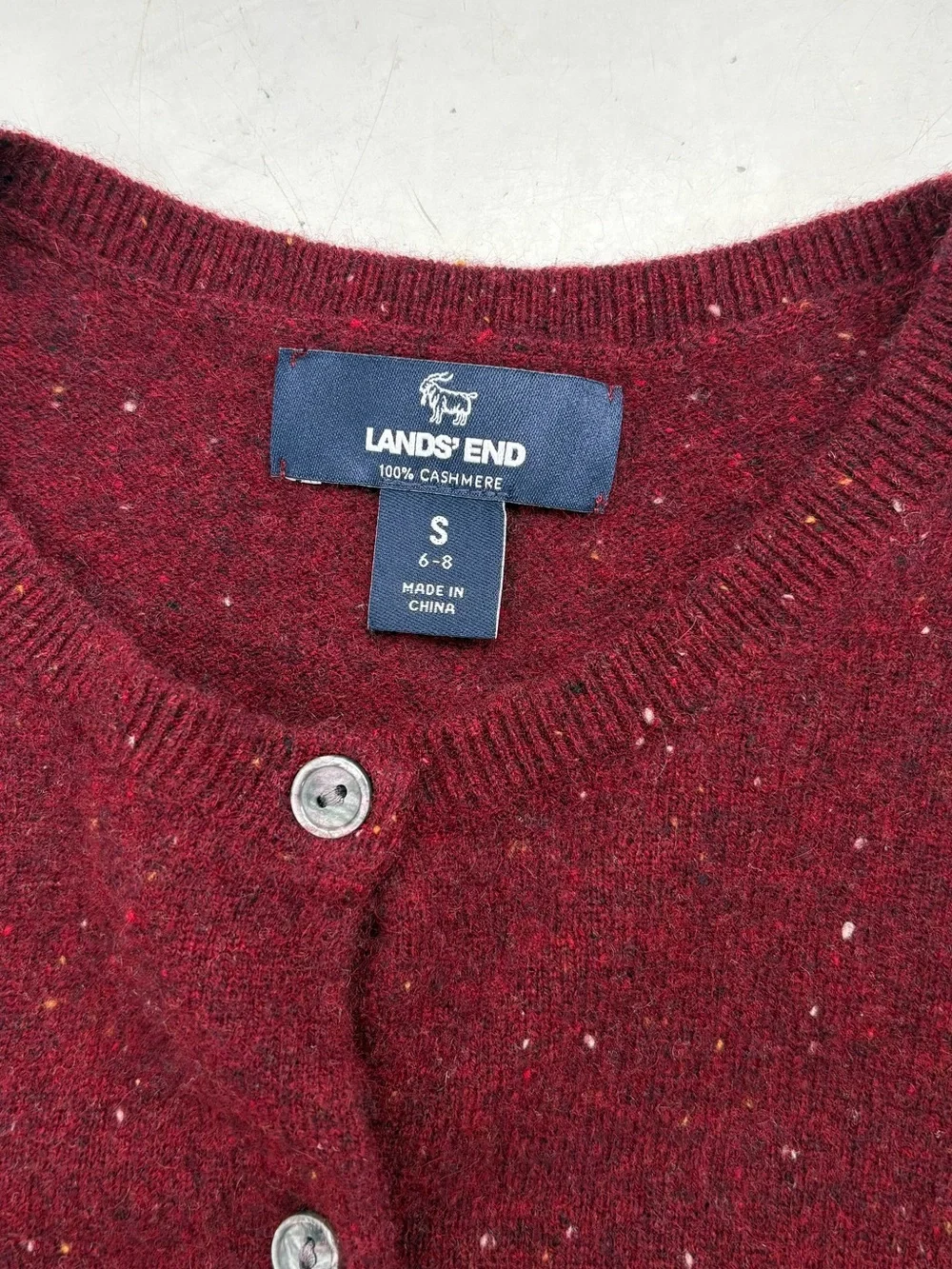 Lands End Size Small Cashmere Burgundy Speckled Button Uo Cardigan Soft Cozy